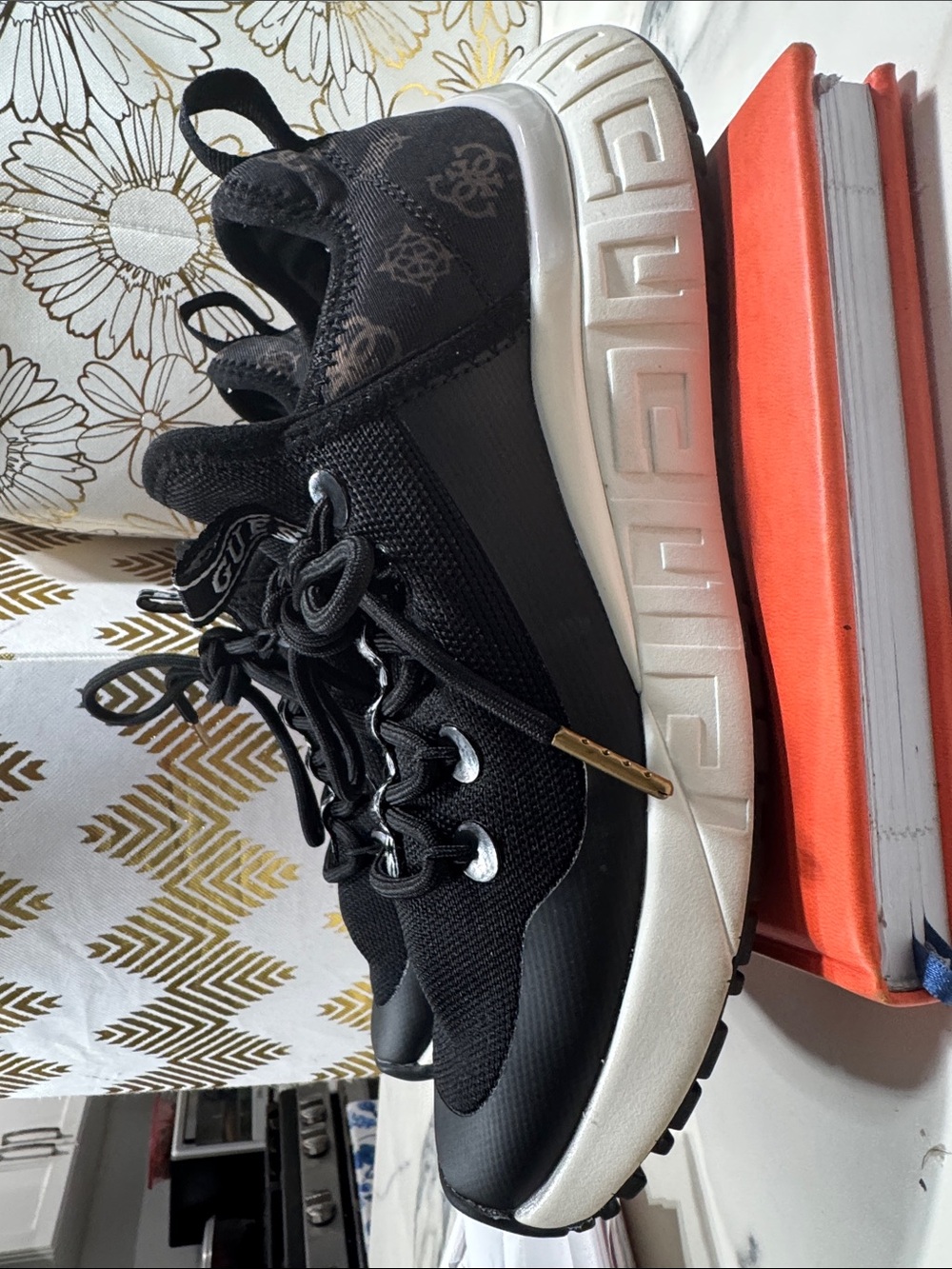 Black Monogram Mesh Lace Up Platform Sneakers Womens 8M